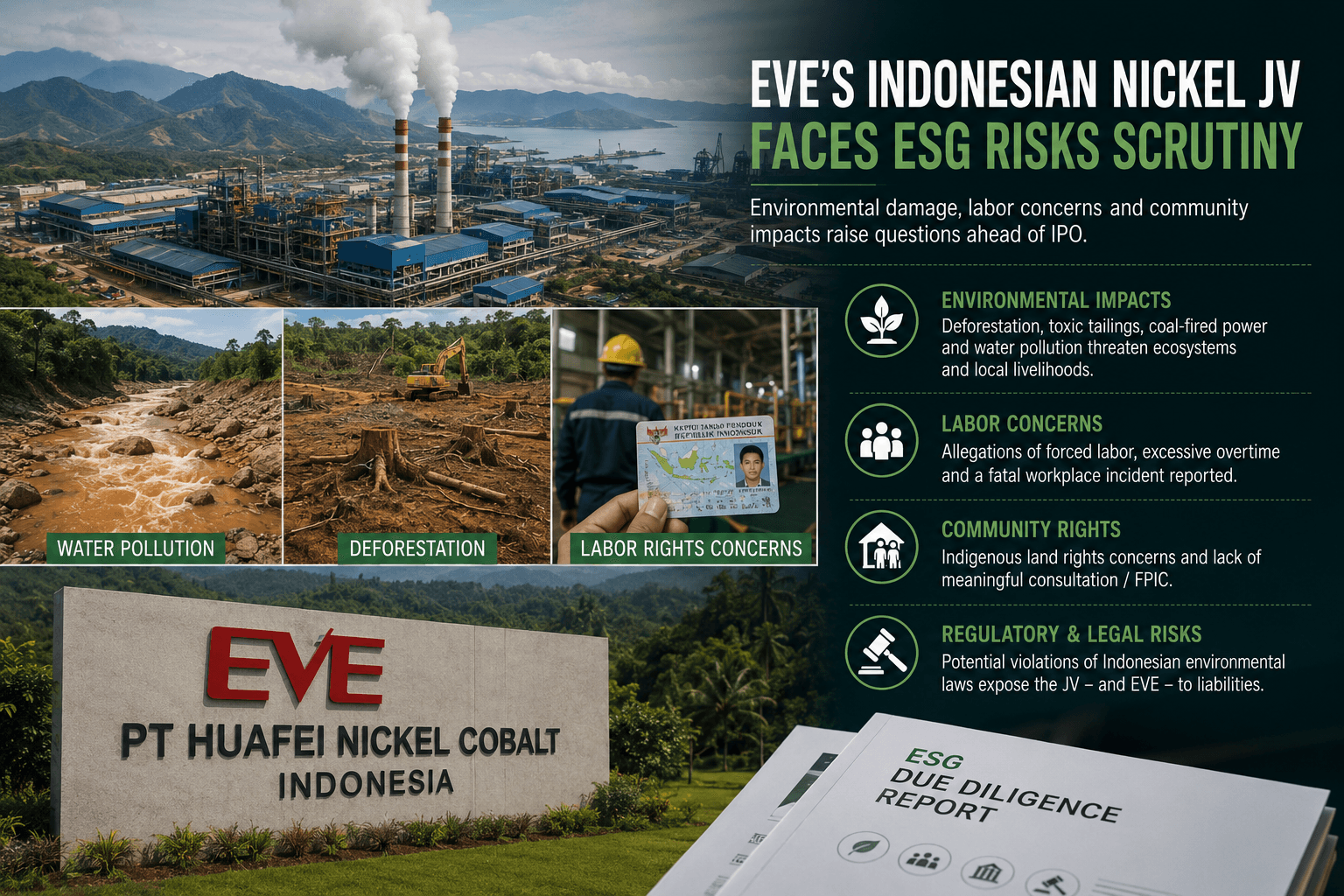 EVE's Indonesian Nickel JV Faces Questions Over Environmental and Labor Risks